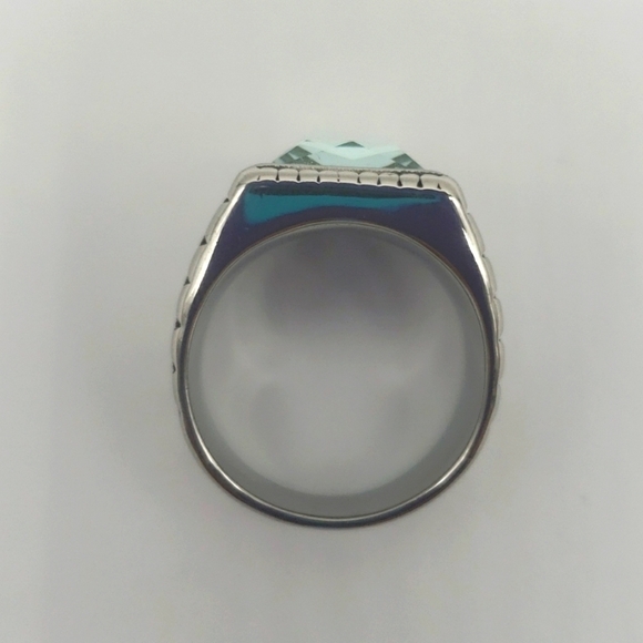 140- Aqua Cubic Zirconia Handmade Men's Ring Size 9 1/2 NWT - Picture 4 of 8